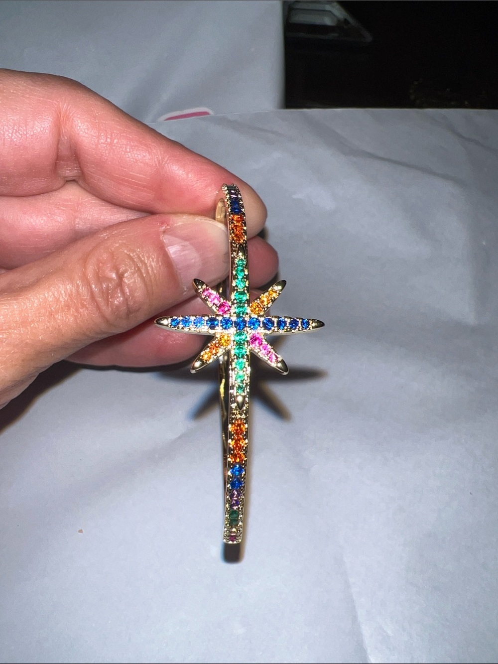 Rainbow Starburst Gold Hoop Earring